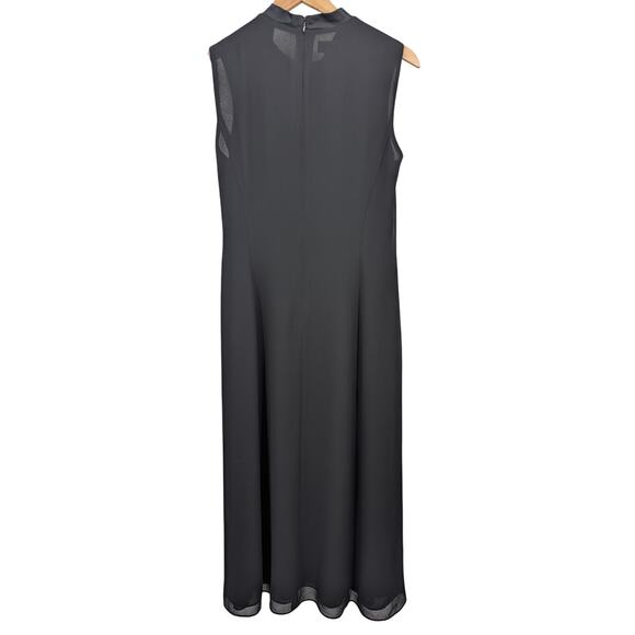 Talbots Petite Black Midi Dress Bow Neck Sleeveless Size 14P Korea Silk Accent - Picture 3 of 5